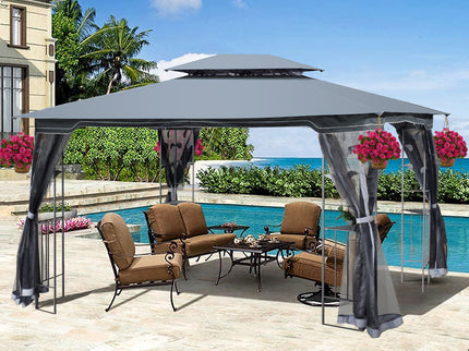 Patio Gazebo Tent With Ventilated Double Roof And Mosquito Net For Backyard Or Garden