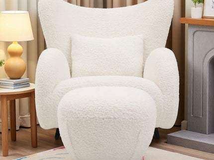 Wingback Armchair & Ottoman Combo For Living Room - White