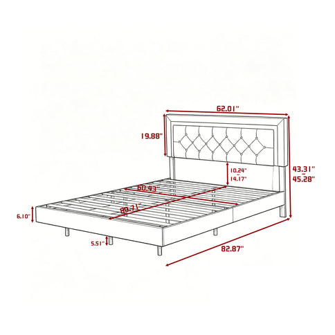 Platform Bed Frame With Adjustable Upholstered Headboard, RGB LED Lights, No Box Spring Needed