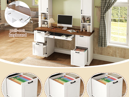 Farmhouse Computer Desk With Hutch