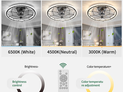 Ceiling Fan With Light And Remote Control, 6 Speeds, 3 Color Options - Matte Black