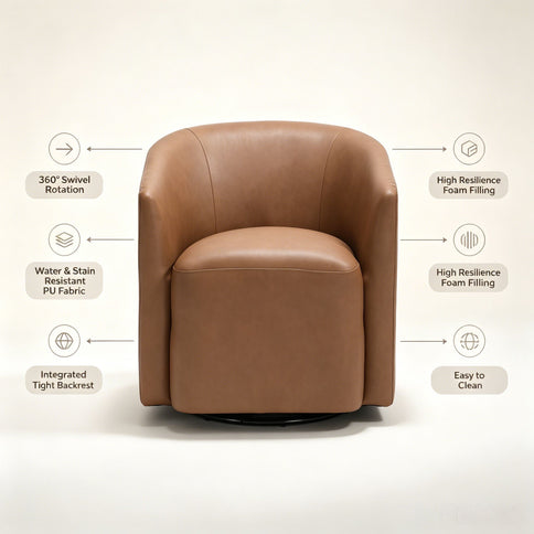 Swivel Barrel Accent Chair For Living Room - Antique Brown