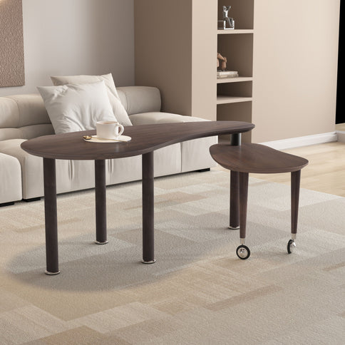 Rotatable Coffee Table With Solid Legs, 360 Degree Swivel, Waterproof - Walnut