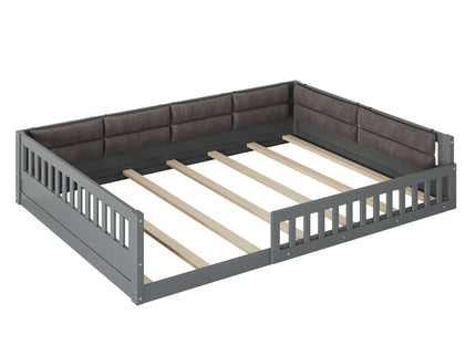 Upholstered Platform Bed With Guardrail And Pillow