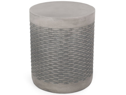 Outdoor Lightweight End Table Round Concrete Outdoor Side Table - Natural