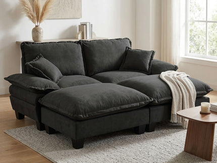 Modular Sectional Sofa With Movable Ottoman & Pillows