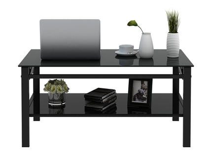 Glass Lift Top Coffee Table, Modern Simple 2-Layer Tempered Glass Coffee Table For Living Room - Black