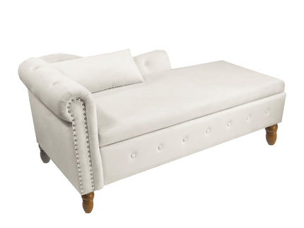 Chaise Lounge Indoor, Lounge Chair For Bedroom With Storage & Pillow, Modern Upholstered Rolled Arm Chase Lounge For Sleeping With Nailhead Trim For Living Room Bedroom Office
