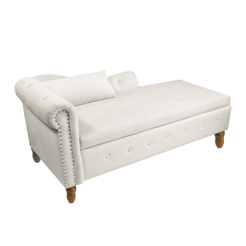 Chaise Lounge Indoor, Lounge Chair For Bedroom With Storage & Pillow, Modern Upholstered Rolled Arm Chase Lounge For Sleeping With Nailhead Trim For Living Room Bedroom Office