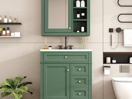 Bathroom Vanity With Top Sink, 2 Doors And 3 Drawers, Freestanding Set With Mirror Cabinet