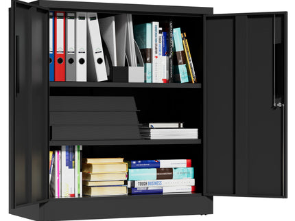 Heavy Duty Storage Cabinet With Lock, 2 Door File Cabinet With 2 Adjustable Shelves - Black