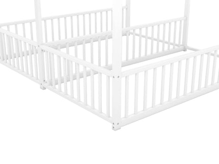 Metal Twin Size House Platform Beds 2 Shared Beds - Antique White