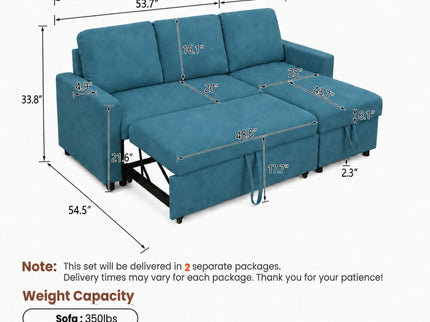 L - Shaped Convertible Sofa Bed With Storage Chaise