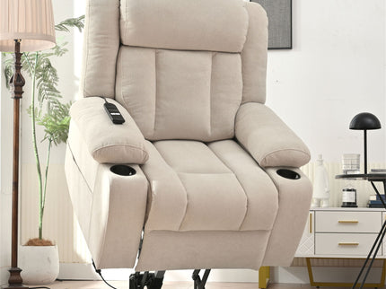 Power Lift Recliner Chair With Extended Footrest, Remote Control, Cup Holders, And Side Pockets