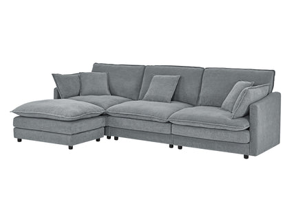 L-Shaped Sectional Sofa With Ottoman, Convertible 4 Seater Couch
