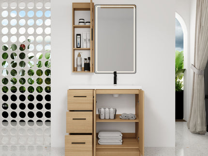 Freestanding Bathroom Vanity Set With Tall Linen Cabinet, 3 Drawers And Large Storage, Single Sink