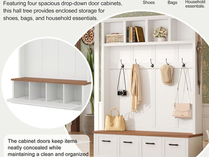 Hall Tree With Storage Bench Mudroom Coat Rack With 6 Hooks