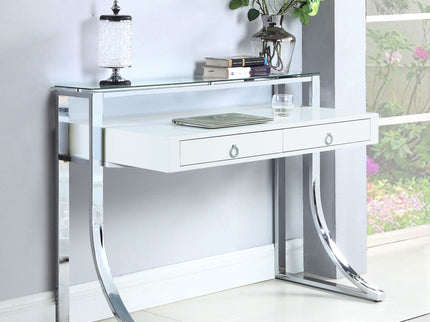 Serrano - 2 Drawer Writing Desk With Polished And Tempered Glass Hutch - Glossy White