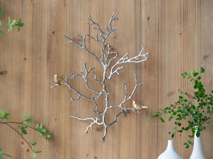 Metal Branch Wall Sculptures With Bird Accents (Set of 2) - Silver Multi