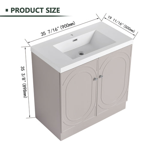 Contemporary Freestanding Bathroom Vanity With Resin Sink & Soft-Close Cabinet Doors
