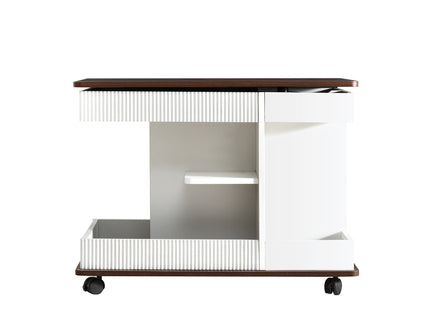 Adjustable End Table With Wheels, 360°Rotating Top And Storage Space