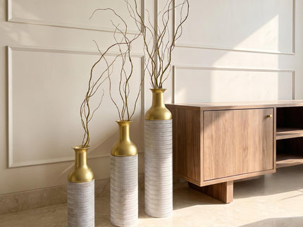 Decorative Tall Floor Vases For Home Decor (Set of 3) - White / Gold
