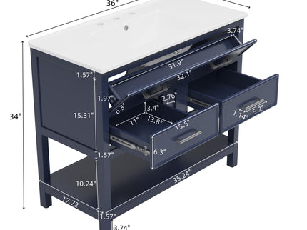 Bathroom Vanity With Ceramic Sink, Tip Out Tray & 2 Full Extension Drawers