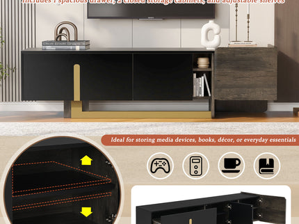 TV Stand With 1 Drawer, 2 Cabinets And Adjustable Shelves
