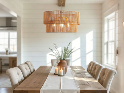 Chandelier, 2 Tier Boho Wabi Sabi Pendant Light, Hanging Ceiling Lamp - Gold