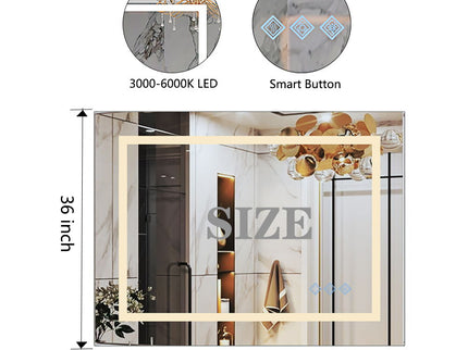 3000-6000K LED Bathroom Mirror With Lights, Anti-Fog Dimmable Lighted Wall Mounted Vanity Mirror Master Bath Modern Makeup (Only Mirrors, Not Cabinets) Horizontal & Vertical