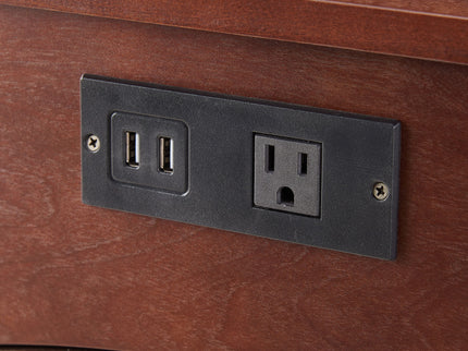 Traditional End Table With Charging Station, Narrow Side Table With USB Ports And Outlets - Red Walnut