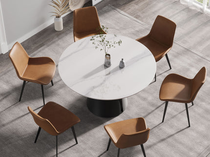 53.15" Modern Artificial Stone Round Carbon Steel Base Dining Table, Can Accommodate 6 People - White / Black
