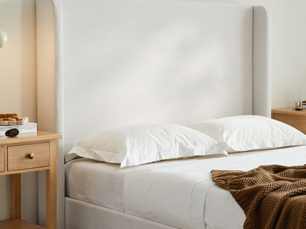 Caron - Queen Size Upholstered Wingback Bed With Adjustable Base Bundle Set - Ivory