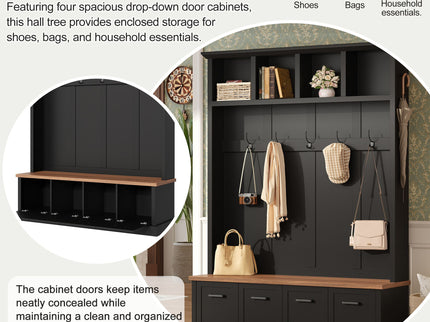 Hall Tree With Storage Bench Mudroom Coat Rack With 6 Hooks