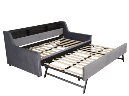 Twin Size Daybed With Trundle With LED Light ＆ Charging Station - Dark Gray