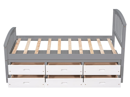 Platform Storage Bed Solid Wood Bed With 6 Drawers