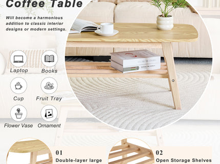 Coffee Table With Double Layer Storage For Living Rooms - Wood