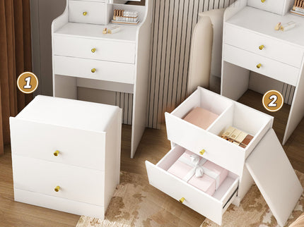 3 In 1 Dressing Table With LED Mirror & Storage Stool, Compact Makeup Vanity - White