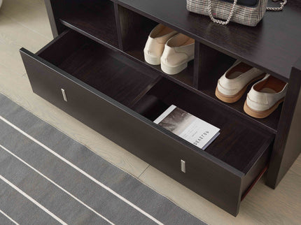 Shoe Entry Bench With Three Shelves, One Drawer With Divided Compartment