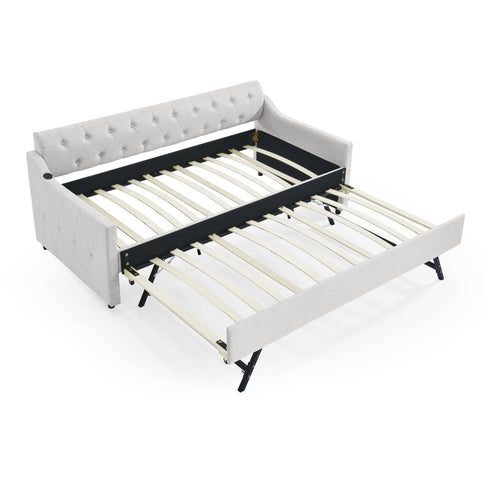 Size Upholstered Daybed With Trundle And USB Charging Armrest