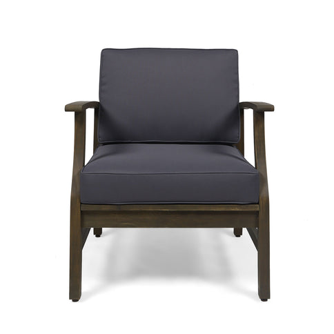 Enchanting Outdoor Club Chair With Slat Panel Design And Water Resistant Cushion - Dark Gray