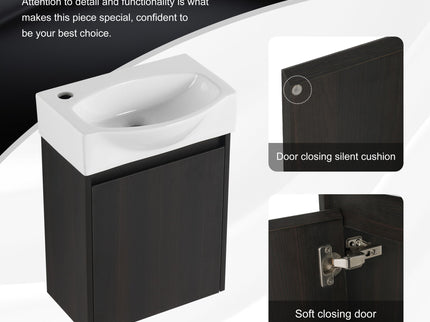 Modern Bathroom Vanity With Ceramic Basin, Wall Mounted Floating Sink Combo, Storage Cabinet