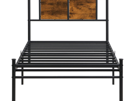 ModerMetal Bedframe With Wood Panel Headboard