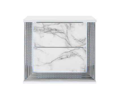 Moon - Marble Nightstand With LED - White
