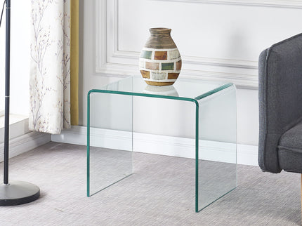 Tempered Bent Glass Sidetable, Transparent End Table, Sofa Table, Premium Glass, Multi Purpose Design - Transparent