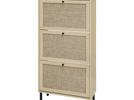 Modern Rattan 3 Door Shoe Rack Cabinet For Entryway