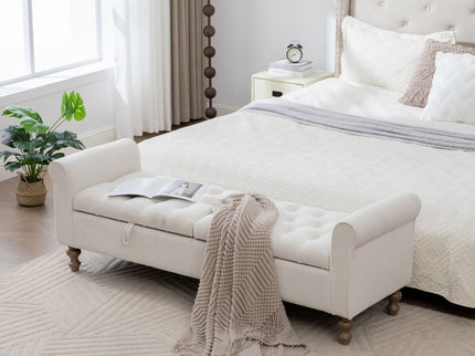 Modern Upholstered Storage Bench With Rolled Armrests]