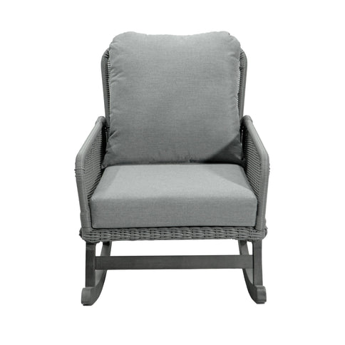 Contemporary Minimalist Wicker Rocking Chair With Soft Cushions And Durable Wooden Frame