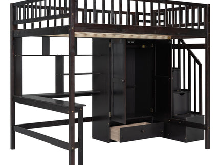 Loft Bed With Bookshelf, Drawers, Desk, And Wardrobe