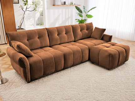 Sofa Set With Ottoman And Pillows, Textured, High Resilience Cushions